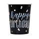 Unique Party Happy Birthday Becher, schwarz glitzernd, 266 ml | 8 Stück