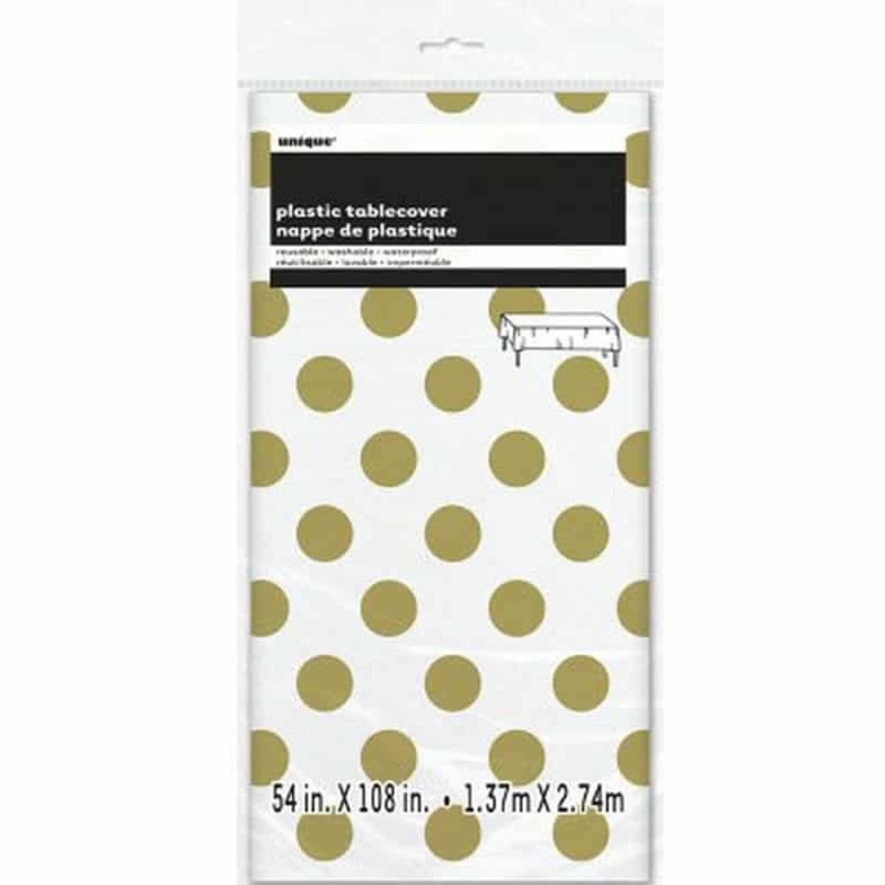 Unique Party Tafelkleed Wit met Gouden Stippen 137x274cm | per stuk Unique Party Tafelkleed Wit met Gouden Stippen 137x274cm | per stuk