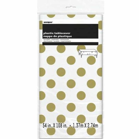 Unique Party Tafelkleed Wit met Gouden Stippen 137x274cm | per stuk Unique Party Tafelkleed Wit met Gouden Stippen 137x274cm | per stuk