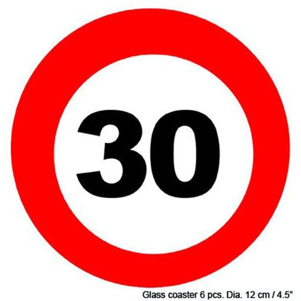 Folat Dessous de verre panneaux de signalisation routière 30 ans | 6 pièces