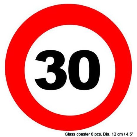 Folat Dessous de verre panneaux de signalisation routière 30 ans | 6 pièces