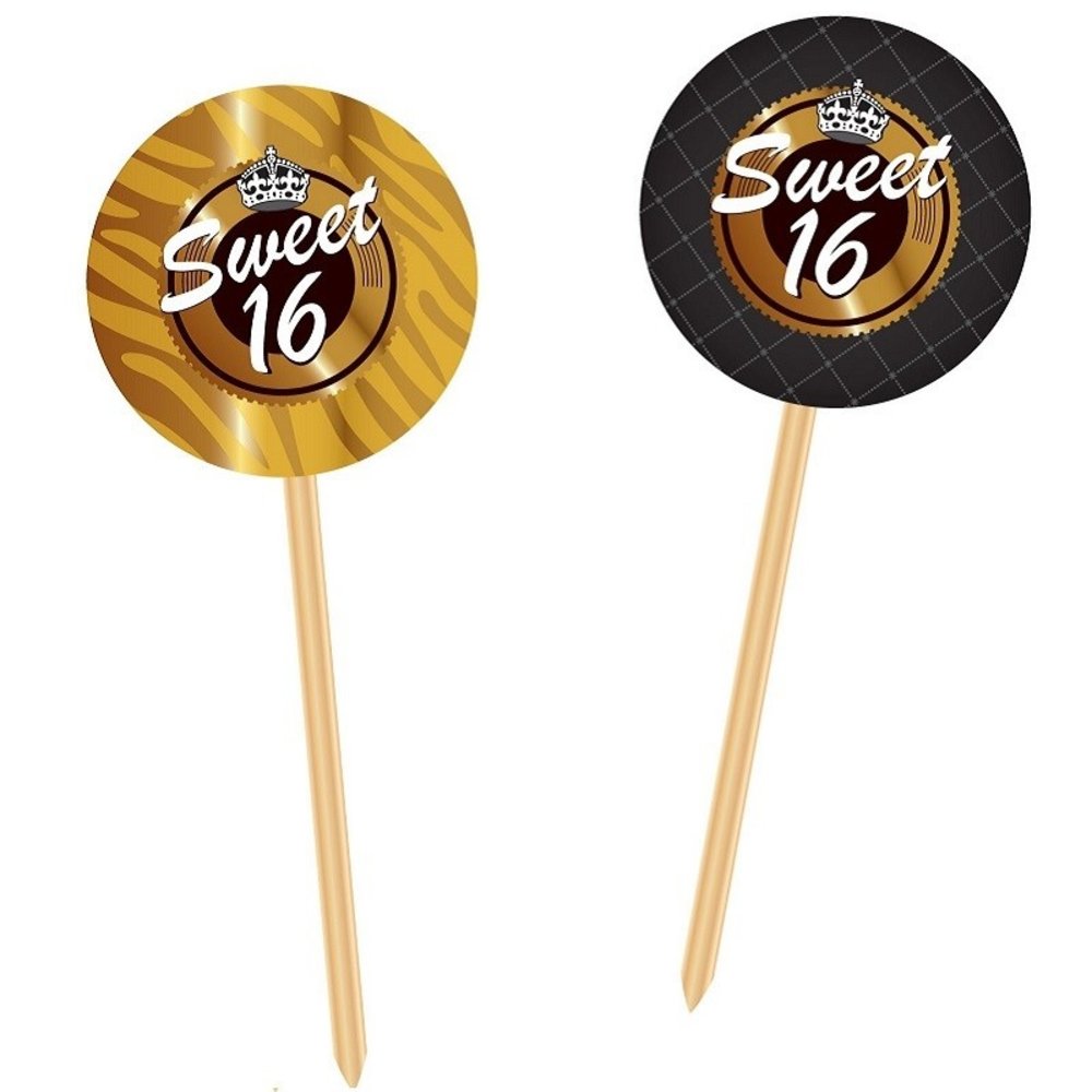 Sweet 16 Picks Schwarz-Gold | 20 Stück
