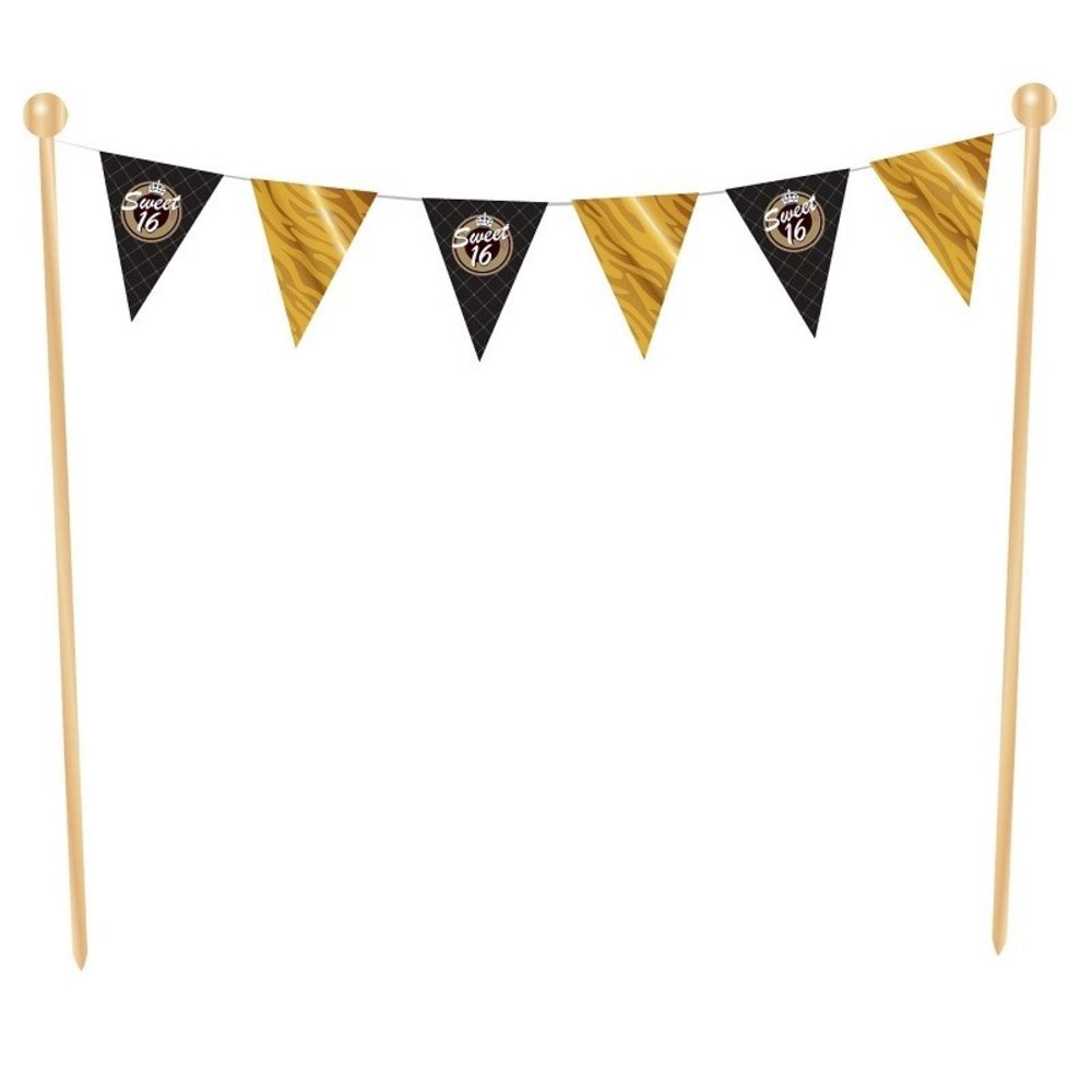 Taartdecoratie Sweet 16 zwart-goud Taartdecoratie Sweet 16 zwart-goud