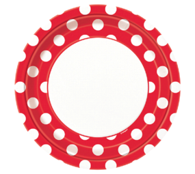 Roter Teller mit weißen Punkten, 23 cm | 8 Stück