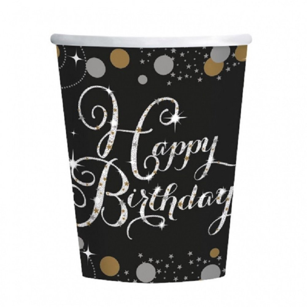 Riethmüller Mugs dorés scintillants « Joyeux anniversaire » 250 ml | 8 pièces