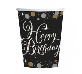 Riethmüller Mugs dorés scintillants « Joyeux anniversaire » 250 ml | 8 pièces