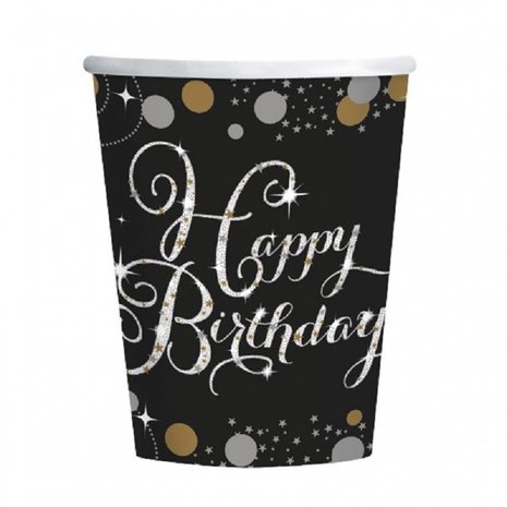 Riethmüller Mugs dorés scintillants « Joyeux anniversaire » 250 ml | 8 pièces