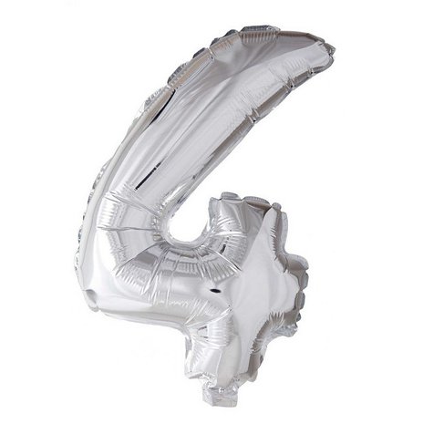 WeFiesta Zilveren Cijfer Ballon 4 jaar | 40cm