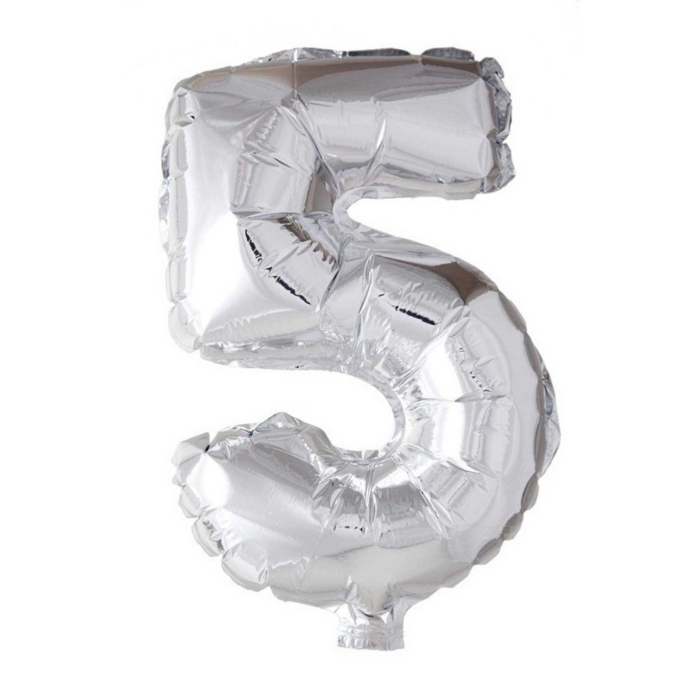 WeFiesta Zilveren Cijfer Ballon 5 jaar | 40cm