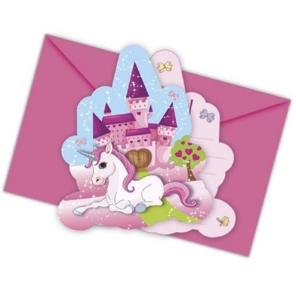 Procos Party Invitations Château de Licorne 10x12cm | 6 pièces