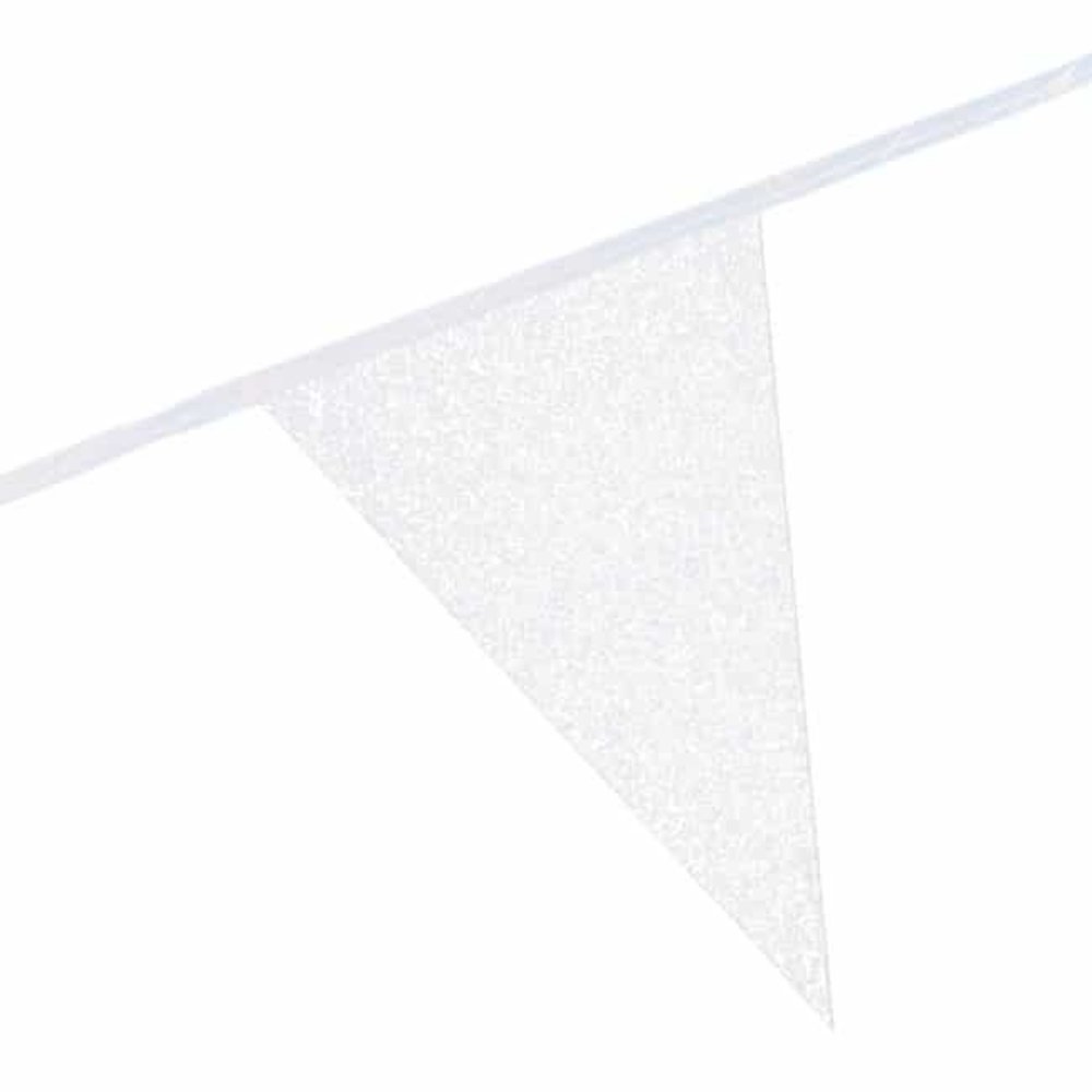 WeFiesta Guirlande de fanions en carton blanc pailleté | 6 mètres