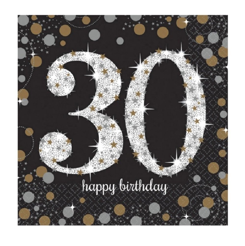 Amscan 30th Anniversary Sparkling Gold Napkins 33x33cm | 16 pieces