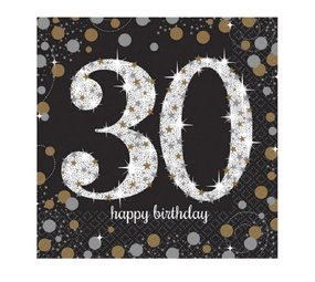 Amscan 30th Anniversary Sparkling Gold Napkins 33x33cm | 16 pieces