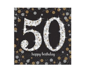 Amscan Servetten 50 jaar Sparkling Goud 33x33cm | 16 stuks Amscan Servetten 50 jaar Sparkling Goud 33x33cm | 16 stuks