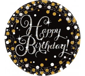 Riethmüller Borden Sparkling Zilver Goud Happy Birthday 23cm | 8 stuks Riethmüller Borden Sparkling Zilver Goud Happy Birthday 23cm | 8 stuks