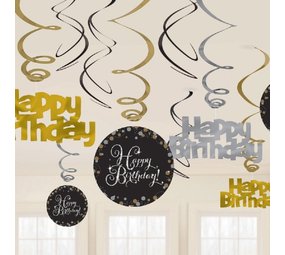 Riethmüller Dekorative Spirale „Happy Birthday“, funkelndes Gold, 61 cm | 12 Stück