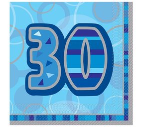 Glitz 30 Years Blue Servietten, 16 Stück