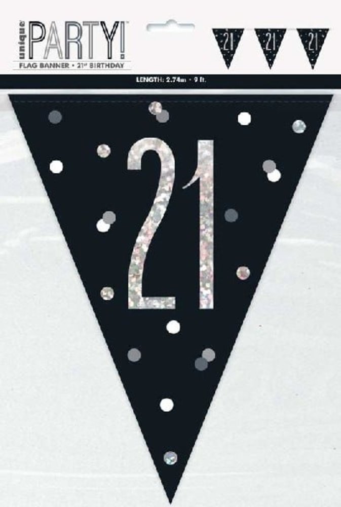 Flag Garland 21 Years Black Silver Glitz | 274cm