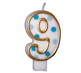 Haza - Witbaard Kerze Zahl 9 Blaue Punkte 8,5 cm | pro Stück Haza - Witbaard Kerze Zahl 9 Blaue Punkte 8,5 cm | pro Stück