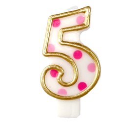 Haza - Witbaard Number 5 Candle Pink Dots 8.5 cm | per piece Haza - Witbaard Number 5 Candle Pink Dots 8.5 cm | per piece