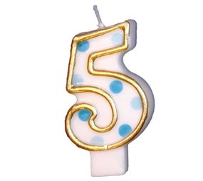 Haza - Witbaard Number 5 Candle Blue Dots 8.5 cm | per piece Haza - Witbaard Number 5 Candle Blue Dots 8.5 cm | per piece