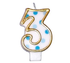 Haza - Witbaard Number 3 Candle Blue Dots 8.5 cm | per piece Haza - Witbaard Number 3 Candle Blue Dots 8.5 cm | per piece