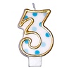 Haza - Witbaard Number 3 Candle Blue Dots 8.5 cm | per piece Haza - Witbaard Number 3 Candle Blue Dots 8.5 cm | per piece