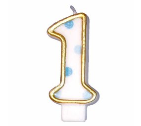 Haza - Witbaard Number 1 Candle Blue Dots 8.5 cm | per piece