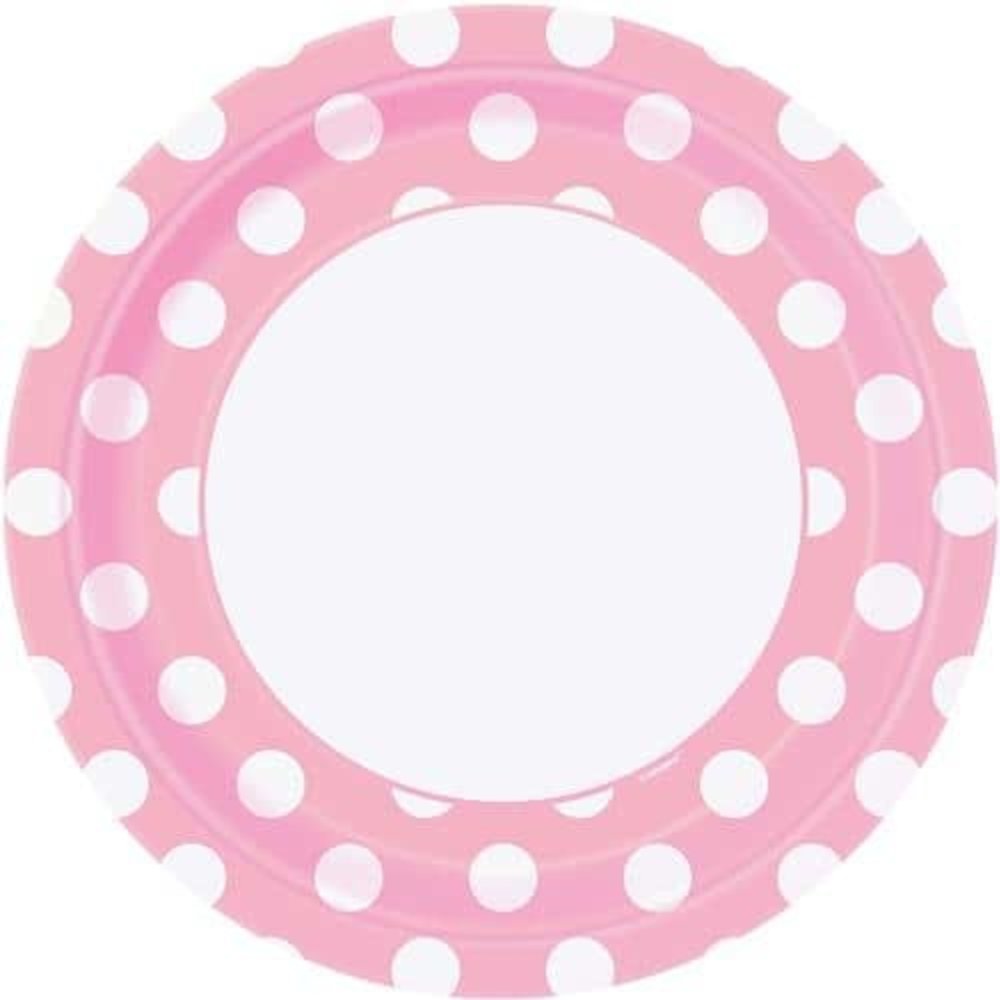 Unique Party Bord roze met witte stippen 23cm | 8 stuks