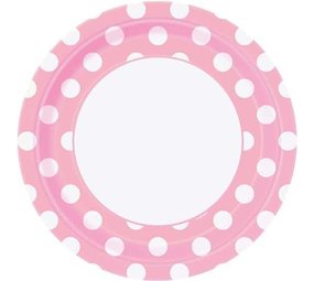 Unique Party Bord roze met witte stippen 23cm | 8 stuks Unique Party Bord roze met witte stippen 23cm | 8 stuks