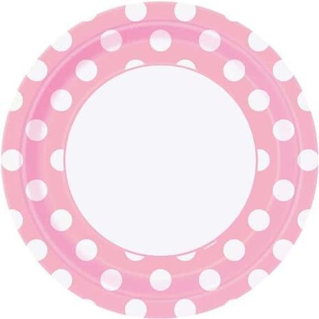 Unique Party Bord roze met witte stippen 23cm | 8 stuks