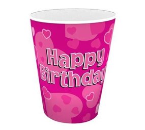 Alles Gute zum Geburtstag! Rosa Tasse mit Herzchen, 8 Stück