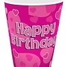 Beker Happy Birthday! roze met harten 8 stuks Beker Happy Birthday! roze met harten 8 stuks