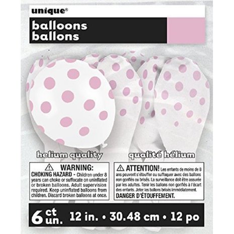 Witte ballonnen met roze stippen | 6 stuks Witte ballonnen met roze stippen | 6 stuks