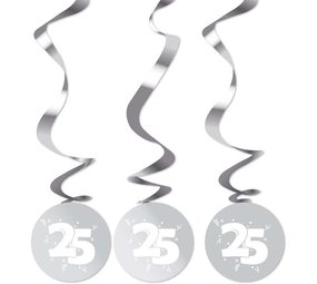 Decoratie swirl rond 25 jaar zilver getrouwd 3 stuks Decoratie swirl rond 25 jaar zilver getrouwd 3 stuks