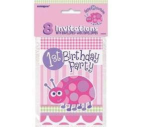 Ladybug 1st Birthday Invitations | 8 pieces
