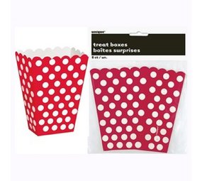 Boîte à pop-corn rouge à pois blancs 14 x 9 cm | 8 pièces Boîte à pop-corn rouge à pois blancs 14 x 9 cm | 8 pièces