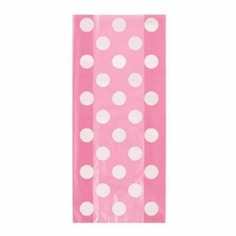 Unique Party Cello Uitdeelzakjes Roze met Witte stippen 28x13cm | 20 stuks