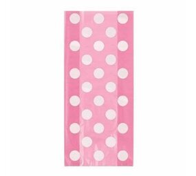 Unique Party Cellophan-Partytüten, rosa mit weißen Punkten, 28 x 13 cm | 20 Stück