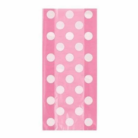Unique Party Cello Uitdeelzakjes Roze met Witte stippen 28x13cm | 20 stuks