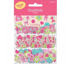 Amscan Confetti Fun to be one Safari roze 34 gram