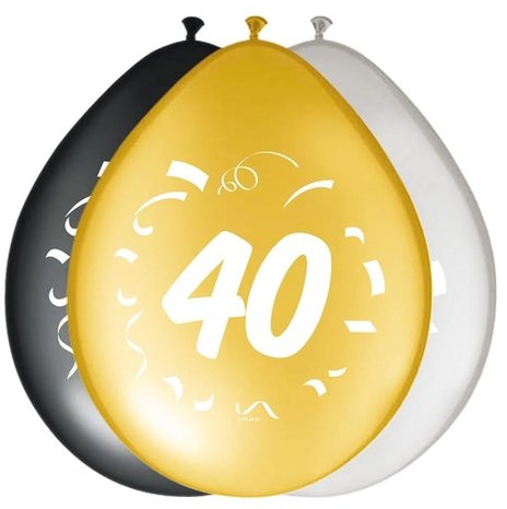 Folat Ballons pour 40e anniversaire, or, noir, argent, 30 cm | 8 pièces