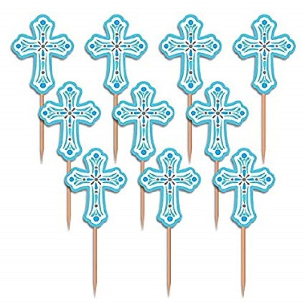 Piquets de communion en forme de croix bleue, 36 pièces