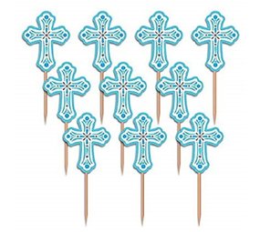 Communion Cross Picks Blue 36 pieces