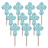 Piquets de communion en forme de croix bleue, 36 pièces Piquets de communion en forme de croix bleue, 36 pièces