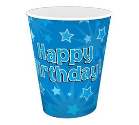 Beker Happy Birthday! blauw met sterren | 8 stuks Beker Happy Birthday! blauw met sterren | 8 stuks