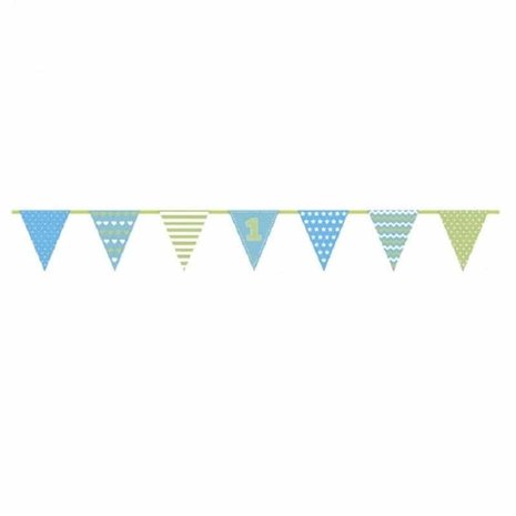 Blue and mint flag garland 1 year