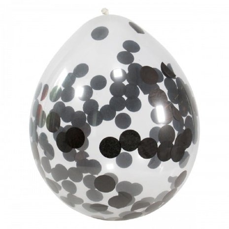 Folat Ballons noirs à confettis 30 cm | 4 pièces