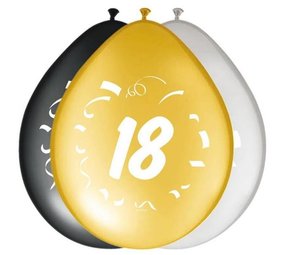 Folat Ballons 18 ans Noir Argent Or 30 cm | 8 pièces