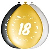 Folat Luftballons für 18-Jährige, Schwarz, Silber, Gold, 30 cm | 8 Stück